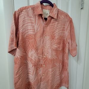 Tasso Elba Island Men's Silk Linen Blend Palm Button Down Shirt Med Salmon NWOT